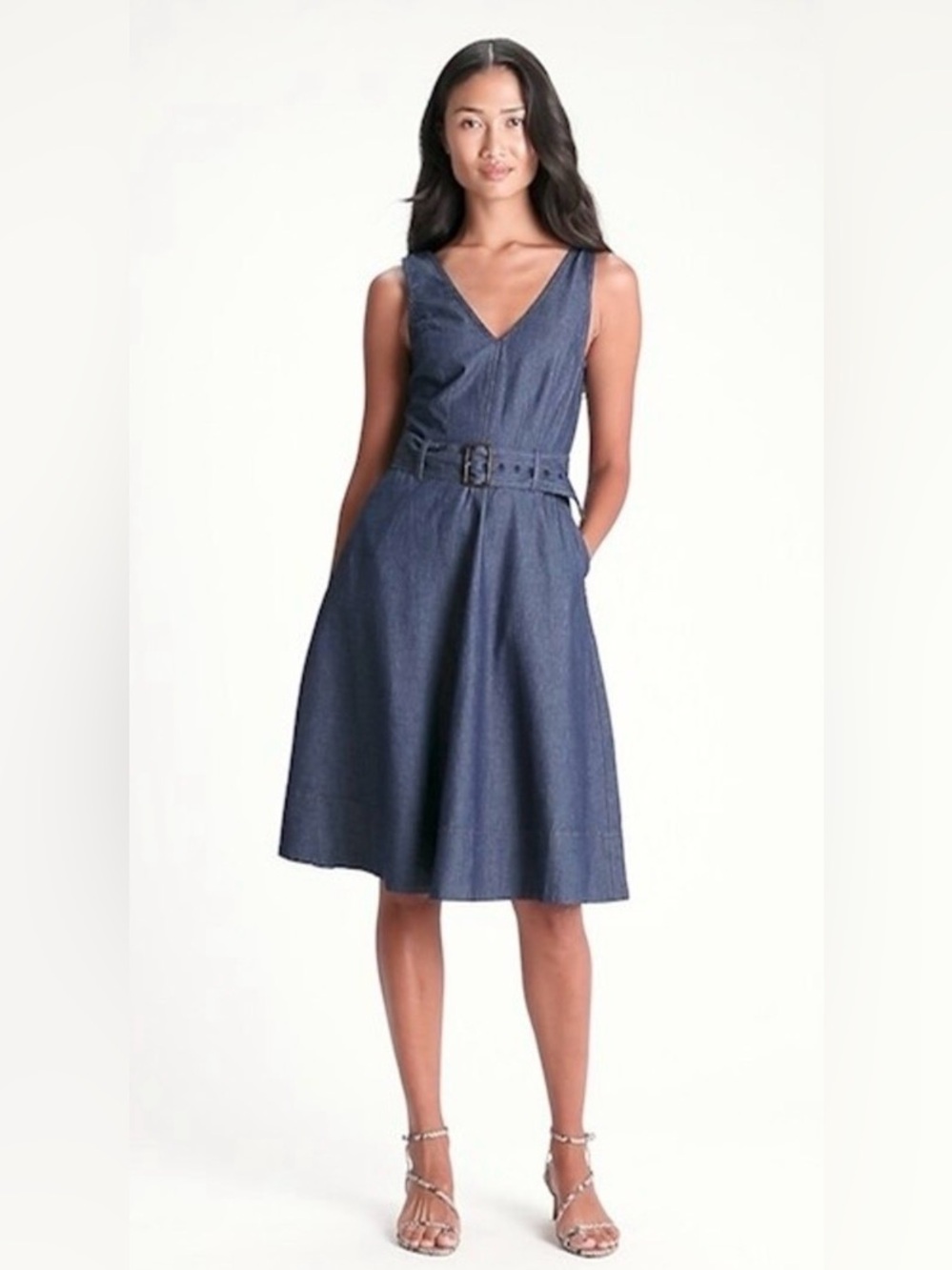 Banana Republic Denim V-Neck Midi Dress with Belt